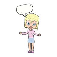 cartoon woman shrugging shoulders with speech bubble N431