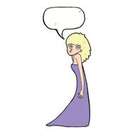 cartoon woman pulling photo face with speech bubble N9