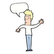 cartoon happy waving man with speech bubble N9