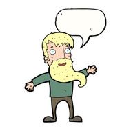 cartoon man with beard waving speech bubble N9