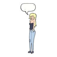 cartoon pretty woman shrugging shoulders with speech bubble N9