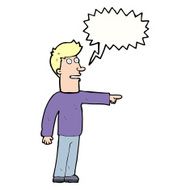 cartoon man pointing with speech bubble N173