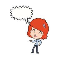 cartoon happy woman pointing with speech bubble N58
