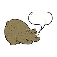 cartoon stretching bear with speech bubble