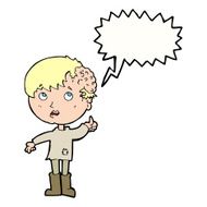 cartoon boy with growth on head speech bubble N33