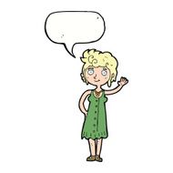 cartoon hippie woman waving with speech bubble N7
