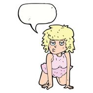 cartoon woman doing pin-up pose with speech bubble N9