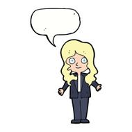 cartoon friendly business woman with speech bubble N9