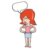 cartoon annoyed woman with hands on hips speech bubble N9
