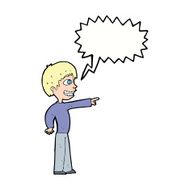 cartoon grinning boy pointing with speech bubble N9