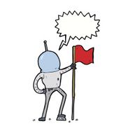 cartoon astronaut planting flag with speech bubble N9