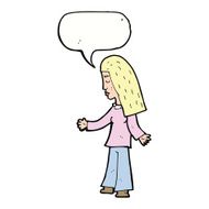cartoon woman with open arms speech bubble N87