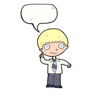 cartoon school boy with idea speech bubble N27