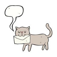 cartoon cat carrying letter with speech bubble N9