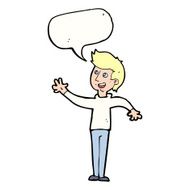 cartoon man waving with speech bubble N27