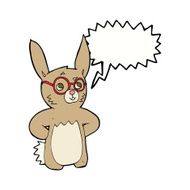 cartoon rabbit wearing spectacles with speech bubble N9