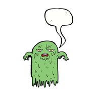 cartoon slimy ghost with speech bubble N5