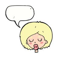 cartoon woman with eyes closed speech bubble N6