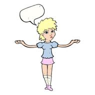 cartoon woman shrugging shoulders with speech bubble N433
