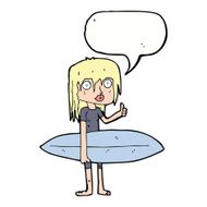 cartoon surfer girl with speech bubble N17
