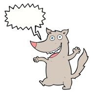 cartoon happy wolf with speech bubble N16