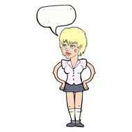 cartoon tough woman with hands on hips speech bubble N9