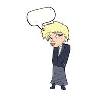 cartoon woman with hands in pockets speech bubble N9