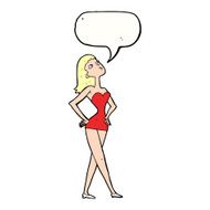 cartoon woman in party dress with speech bubble N9
