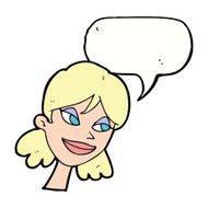 cartoon happy female face with speech bubble N165