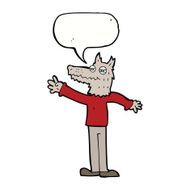 cartoon waving wolf with speech bubble N12