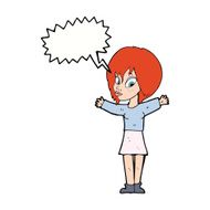 cartoon woman with open arms speech bubble N88