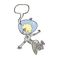 cartoon space woman with speech bubble N26