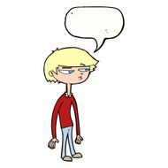 cartoon suspicious boy with speech bubble N9