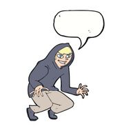 cartoon mischievous boy in hooded top with speech bubble N9