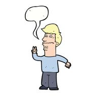 cartoon man giving peace sign with speech bubble N50
