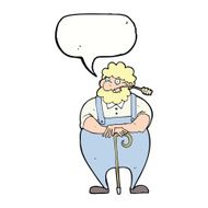 cartoon farmer leaning on walking stick with speech bubble N6