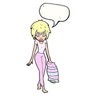 cartoon woman going to bed with speech bubble N9