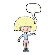 cartoon smug woman making dismissive gesture with speech bubble N9