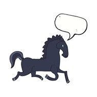 cartoon running black stallion with speech bubble
