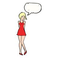 cartoon pretty woman in dress with speech bubble N42