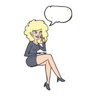 cartoon office woman sitting with speech bubble N9