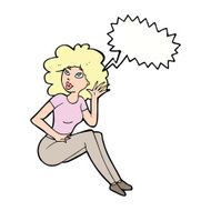 cartoon woman listening with speech bubble N6