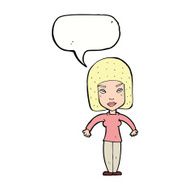 cartoon woman shrugging shoulders with speech bubble N434