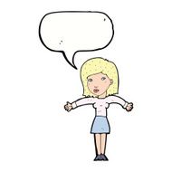 cartoon woman shrugging shoulders with speech bubble N435