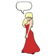 cartoon pretty woman in dress with speech bubble N43