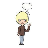 cartoon woman waving with speech bubble N298