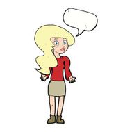 cartoon woman shrugging shoulders with speech bubble N436