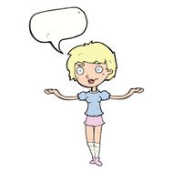 cartoon woman spreading arms with speech bubble N9