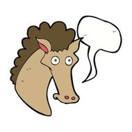 cartoon horse head with speech bubble N9
