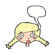 cartoon confused female face with speech bubble N8